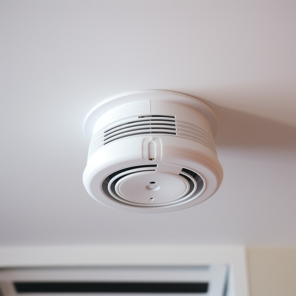 Smoke alarm beeping loudly on a brick wall outside home by security specialists